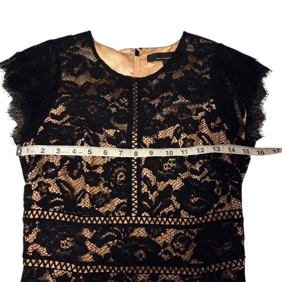 WHBM Cap Sleeve All Over Lace Godet Fit N Flare Dress Cocktail Party Black - Picture 8 of 11